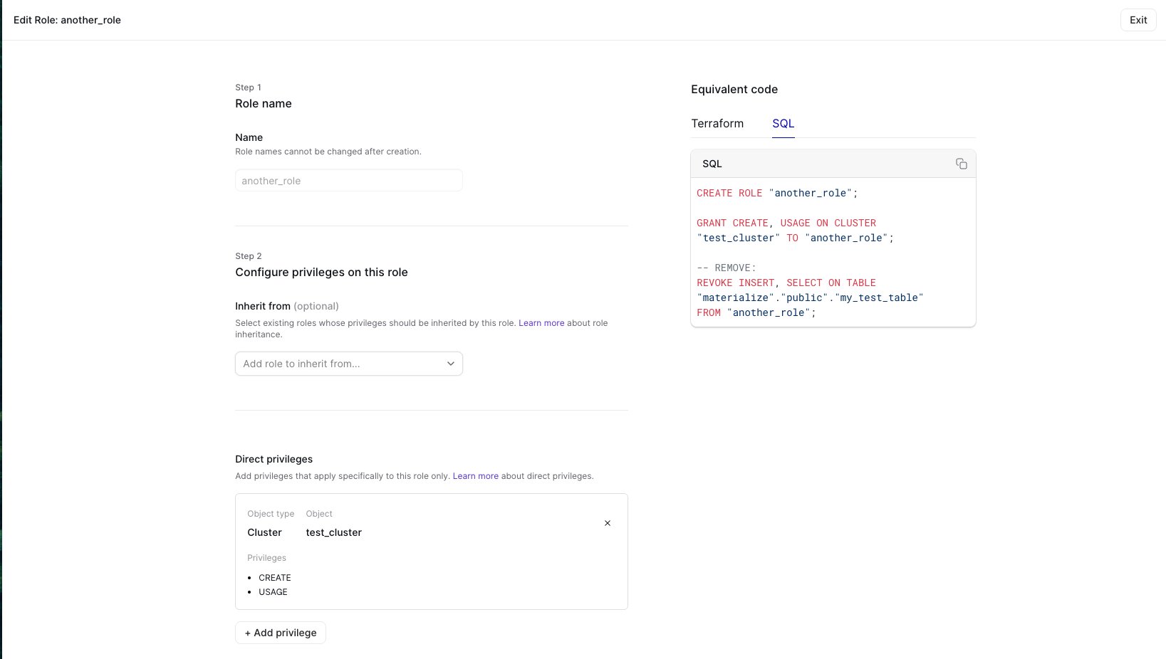 Create Role experience